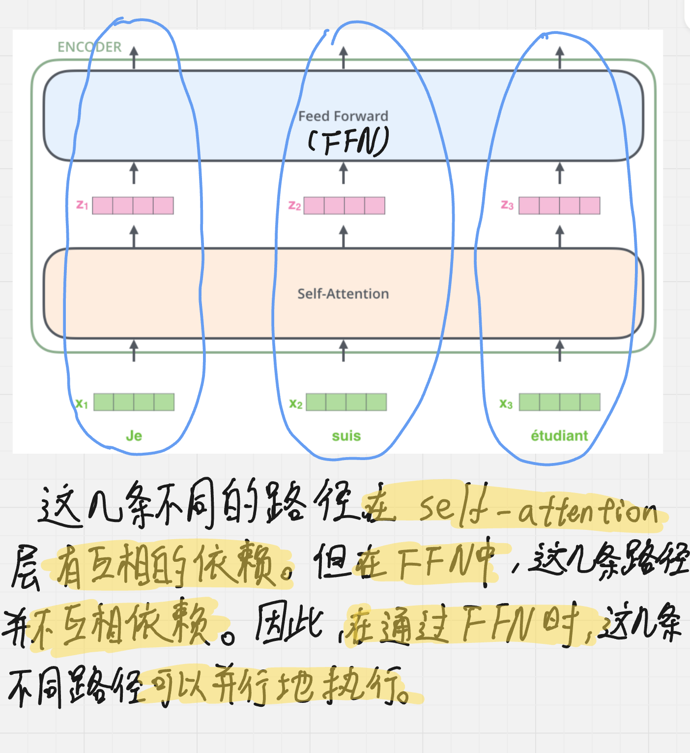图 7:不同位置经过相同的前馈网络